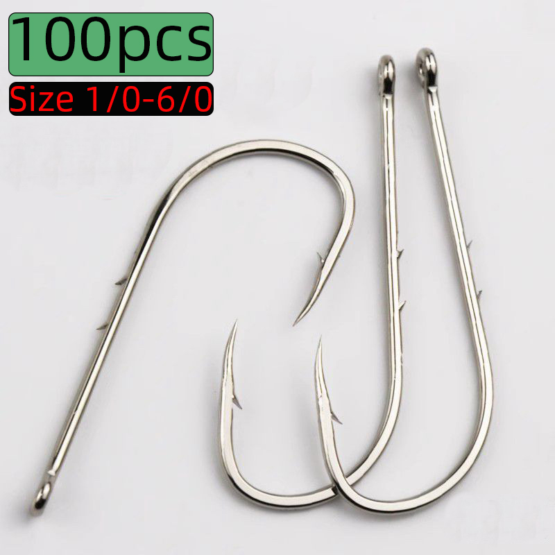 100pcs Long Handle Barbed Fish - Fishing Hook Offset reseña y precio