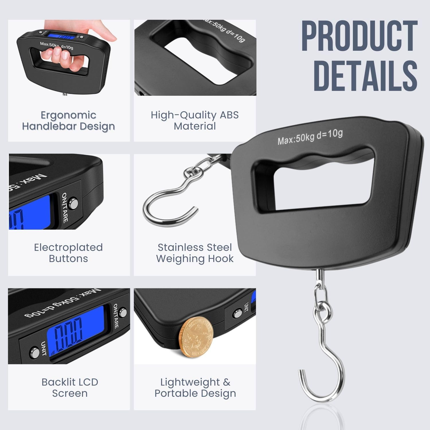 50kg Portable Handheld Digital - Fishing Hook Stainless Steel reseña y precio